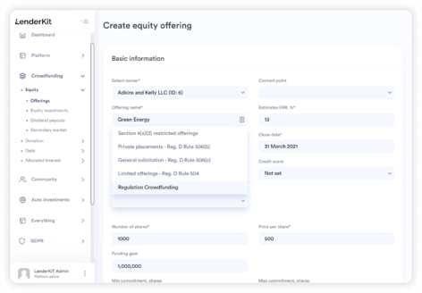 Create equity offering