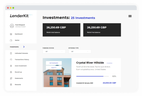 Investments dashboard lenderkit