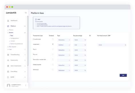 lenderkit fee settings