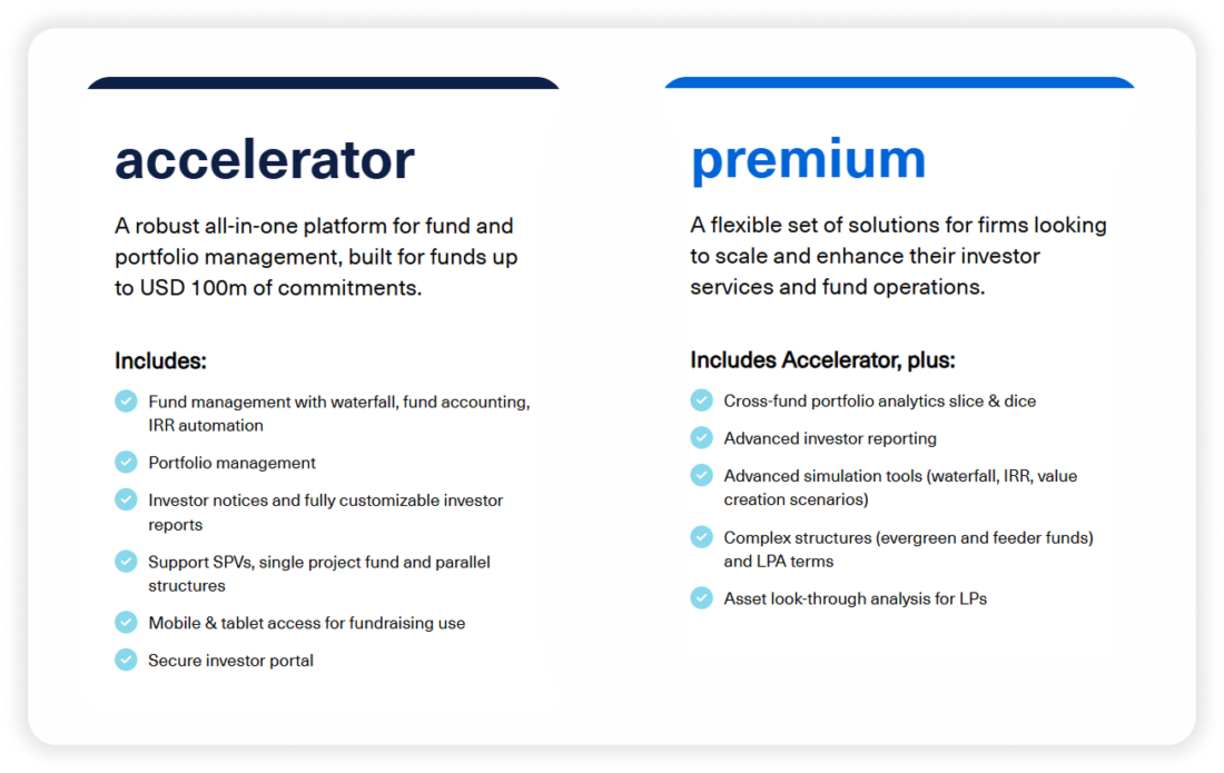private equity software features