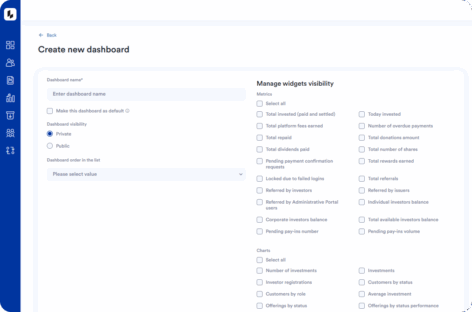 admin portal dashboard configuration