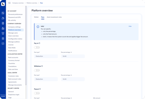 platform fee settings