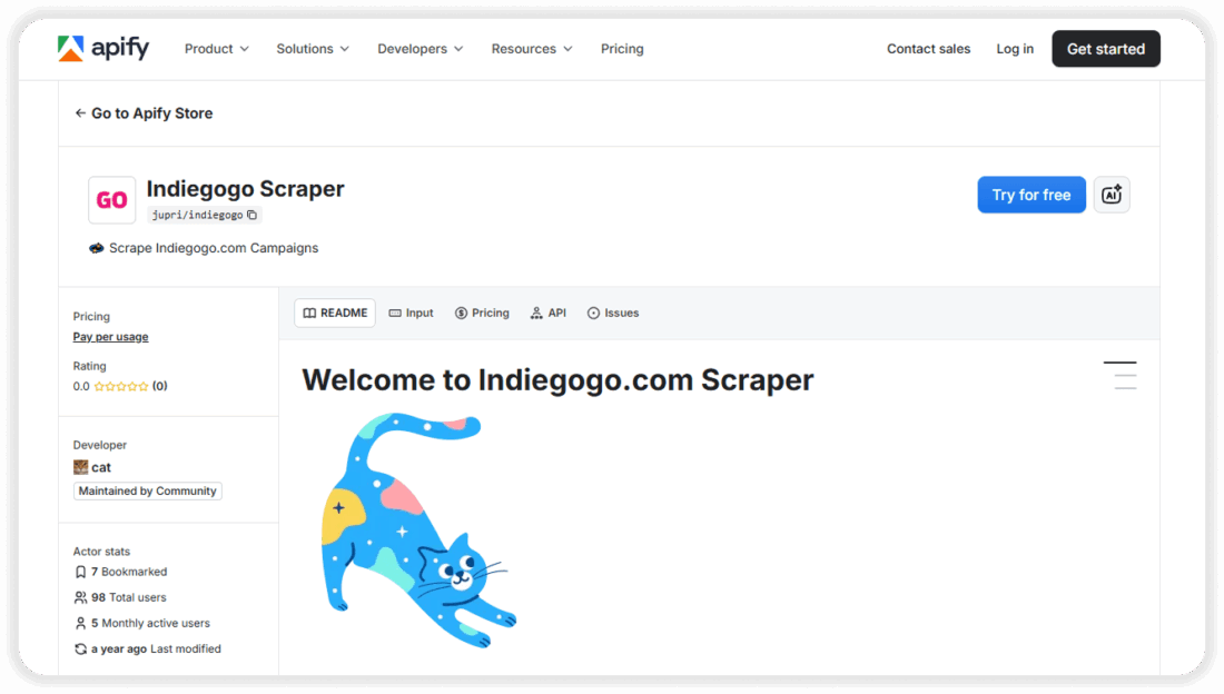 Indiegogo scraper on Apify