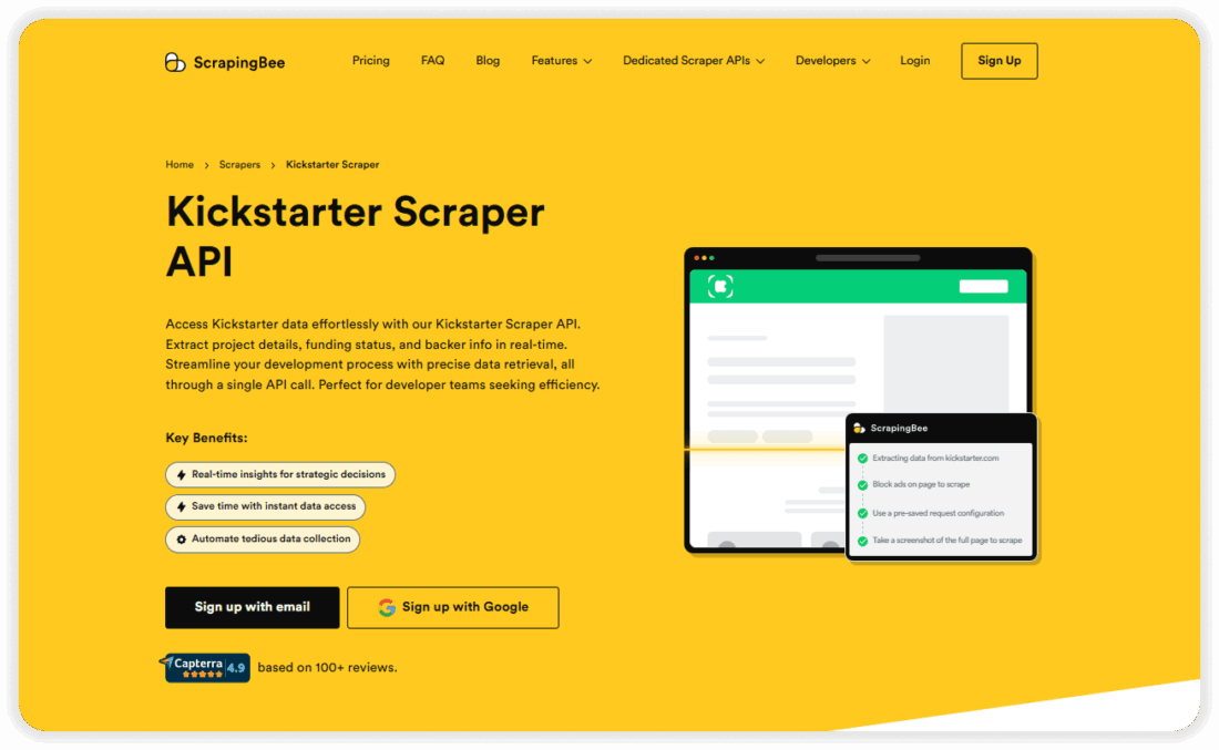 ScrapingBee Kickstarter Scraping API