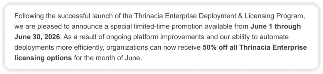 thrinacia enterprise discount
